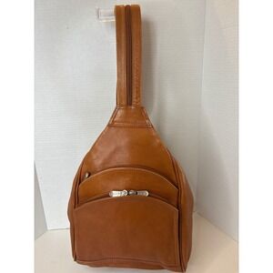 Piel Leather Convertible Sling Backpack Tan Vacquetta Leather Zip Strap-see pics